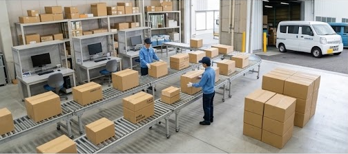 倉庫内で荷物を仕分けるスタッフ